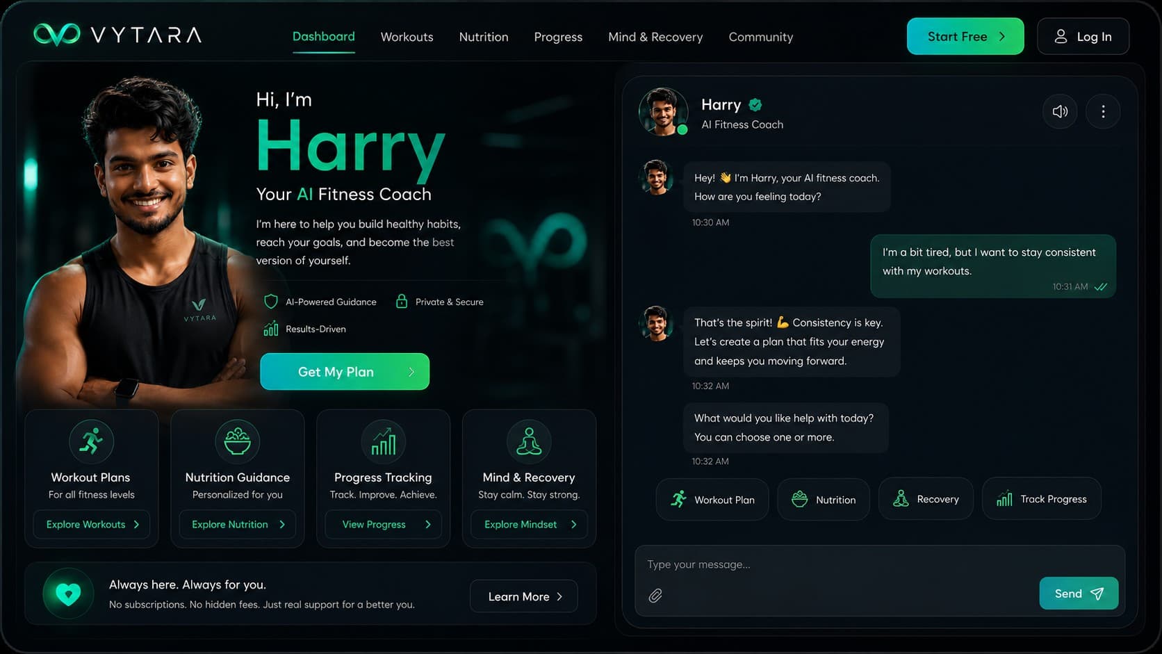 VYTARA AI coaching interface featuring Harry